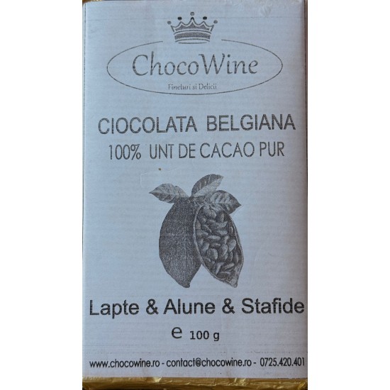 Tableta Ciocolata cu lapte, alune si stafide 100g
