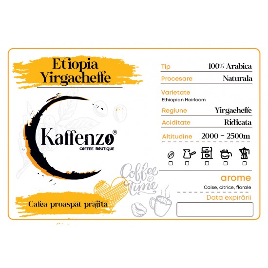 Etiopia Yirgacheffe pachet cafea boabe 200 gr Cafea boabe